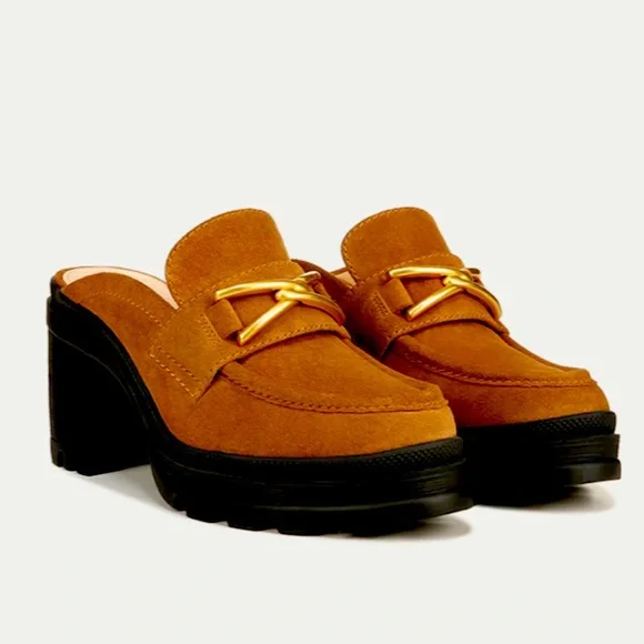 VERONICA BEARD WYNTER SUEDE LOAFER MULES IN HAZELWOOD SIZE US 8 1/2
